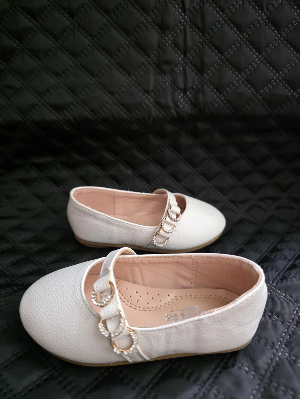 Link Comfort Toddler Girl White Mary Jane Flats Rhinestone Strap Sz 5